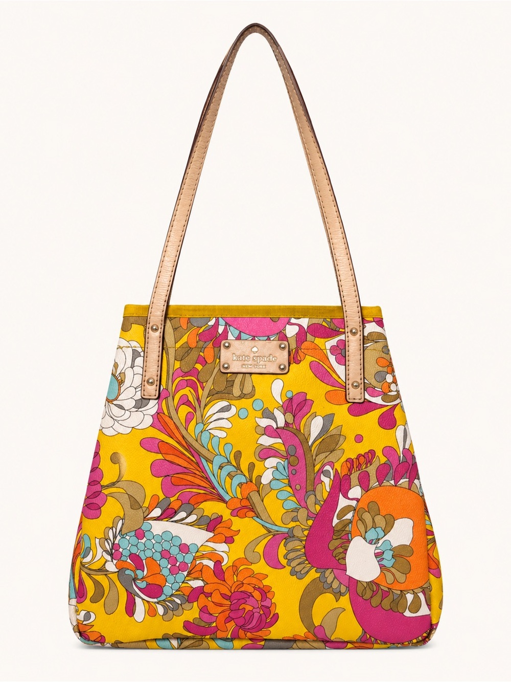 Kate Spade Paley Paisley Sidney Tote Yellow Floral Leather Handles